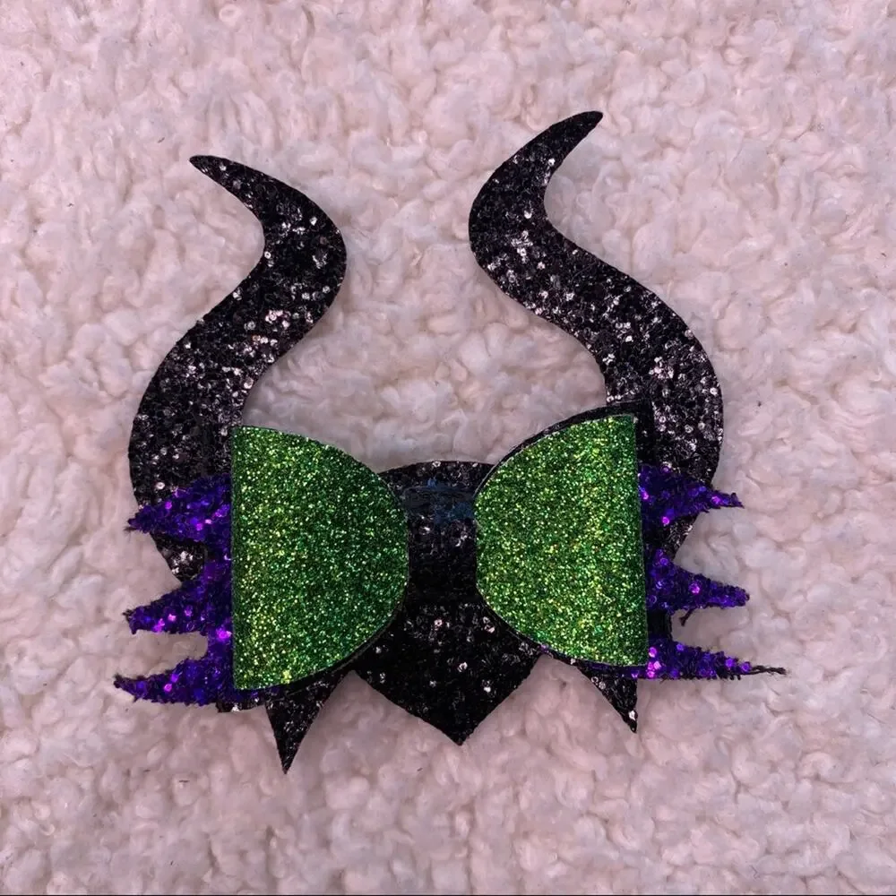 Halloween Evil Queen Black and Purple Hair Bow
